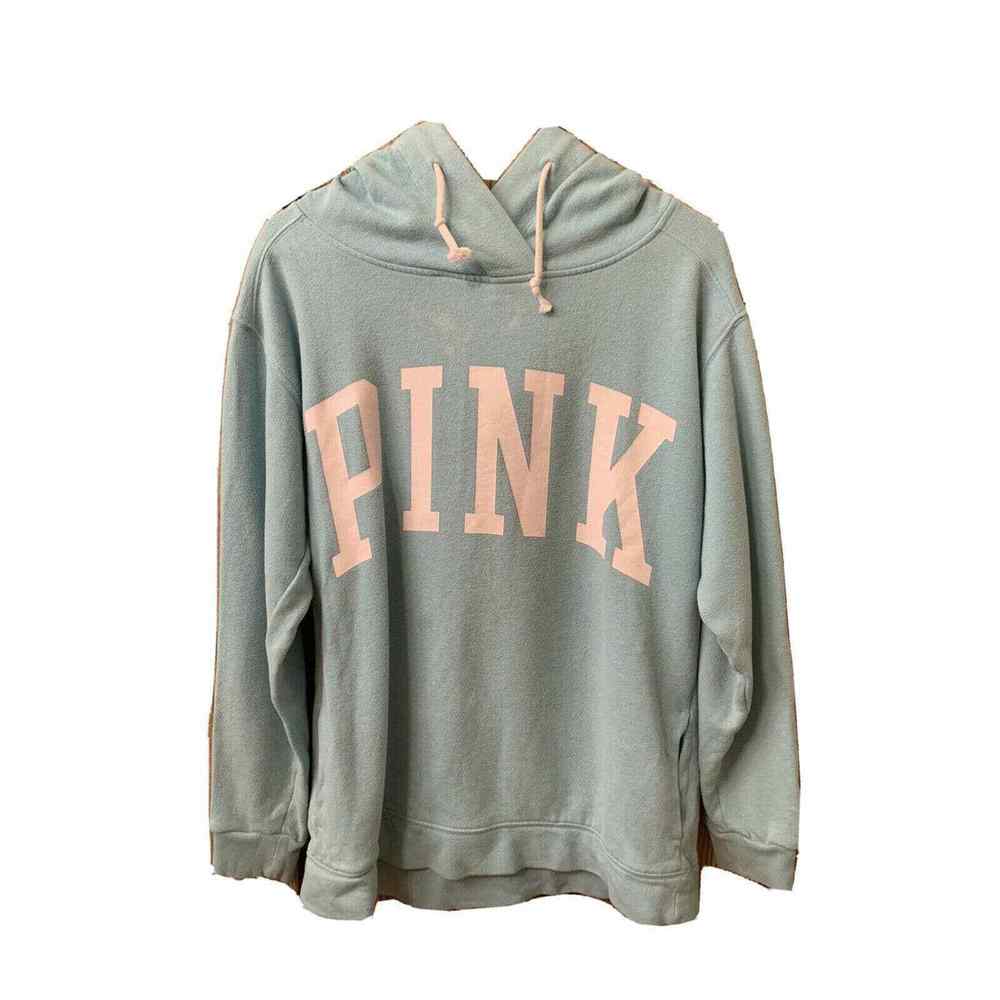 Victorias Secret Pink Hoodie Sweatshirt Blue Pockets XS Long Sleeve Oversized